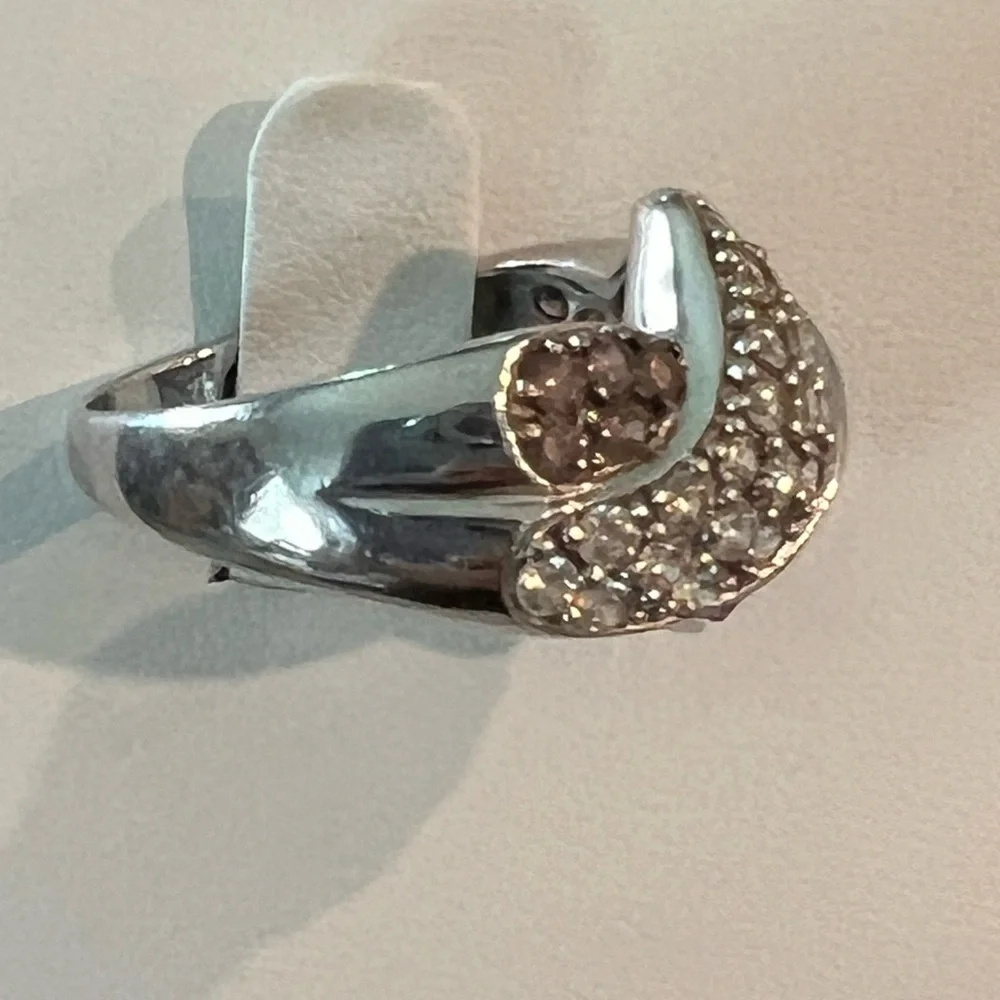 Chocolate and champagne CZ pave sterling silver ring